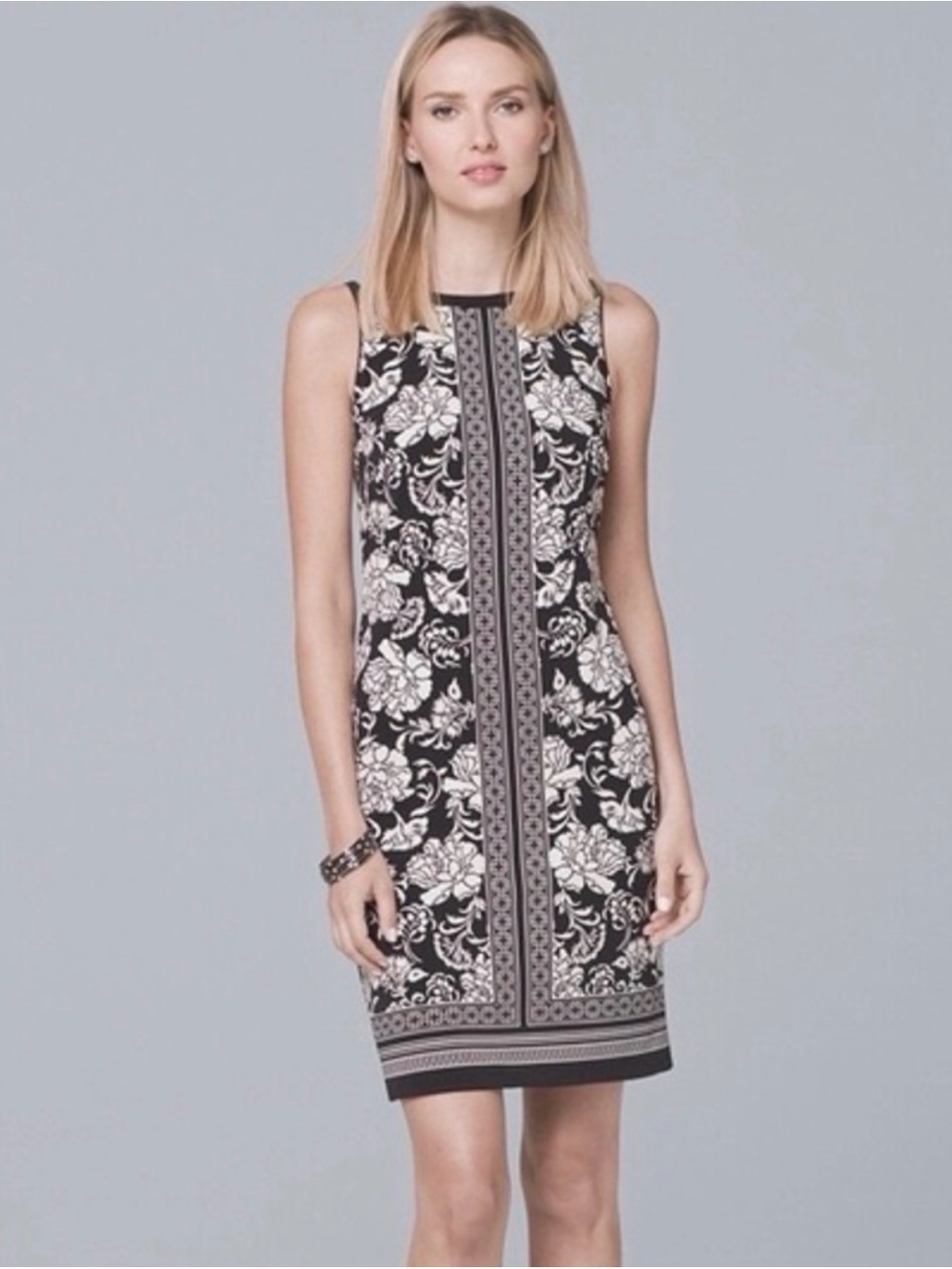 White House Black Market Black & White Reversible Floral Shift Dress M